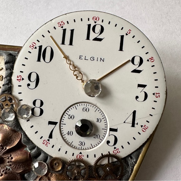 Artisan Designed Signed Antique Watch Parts Elgin Gruen Steampunk Brooch Pin - Picture 2 of 15